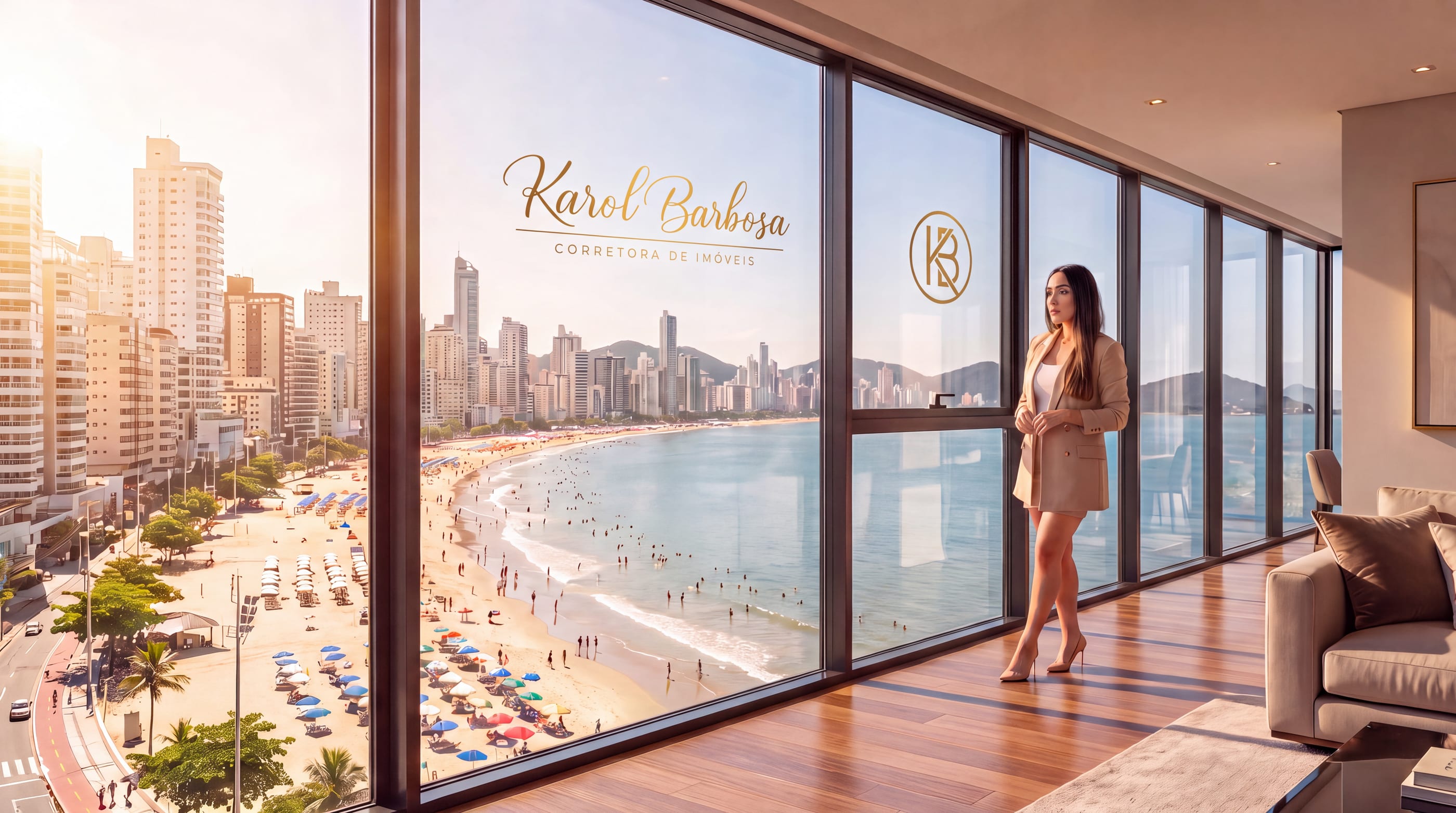 Site imobiliário de Karol Barbosa com vista de Balneário Camboriú